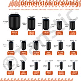 Tanstic 496Pcs 17 Sizes Black Rubber End Caps Screw Thread Protectors Vinyl Flexible End Caps Bolt Covers Caps for Metal Tube Rod Bolt