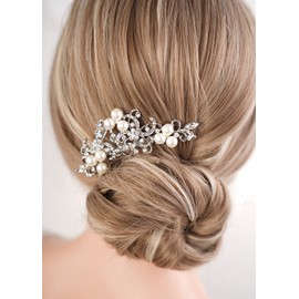 Rumtock Glistening Rhinestones Silver Hair Comb Pearl Hair Piece for Wedding Brides Bridesmaid Wpmen and Girls Boho Jewelry