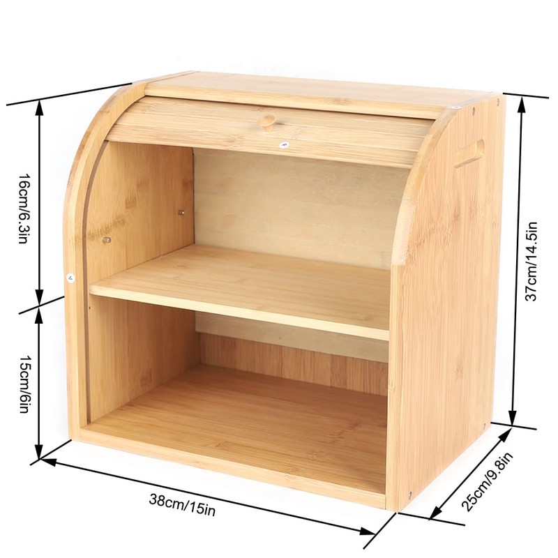 WANLECY Bamboo Bread Box, 2 Layer Bread Bin for Kitchen