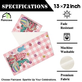 Easter Table Runner He is Risen Kitchen Dining Table Centerpiece Peeps Spring Bunny Egg Gnome Decor Happy Easter Decorations for Home Party-72 Inches Long