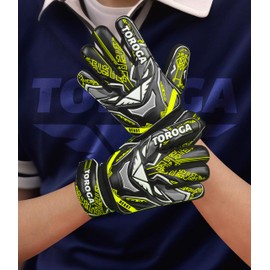 TOROGA Football Goalkeeper Gloves For Boys, Kids Children Youth Soccer Goalie Gloves with 4mm Latex Finger Spine Protection Super Grip Palm Goalkeeping Gloves (Fluorescent Yellow, 7)
