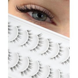 False Eyelashes Faux Mink Lashes - Natural Lashes 10 Pairs Lashes with Clear Band 13mm Natural Look False Eyelashes Strip Lashes Natural Lashes Spiky Fake by EMEDA (YEW)