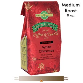 Door County Coffee, Holiday Flavored Coffee, White Christmas, Vanilla Ice Cream Flavored Coffee, Medium Roast, Ground Coffee, 8 oz Bag