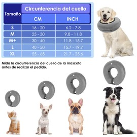 SlowTon Collar Isabelino para Perro, Cono Inflable de Recuperación para Grande Pequeña Perros o Gatos, Ajustable Suave Dona Isabelina Post Cirugía, Evitar Mordida y Arañazo, con Inflator (Gris, M+)