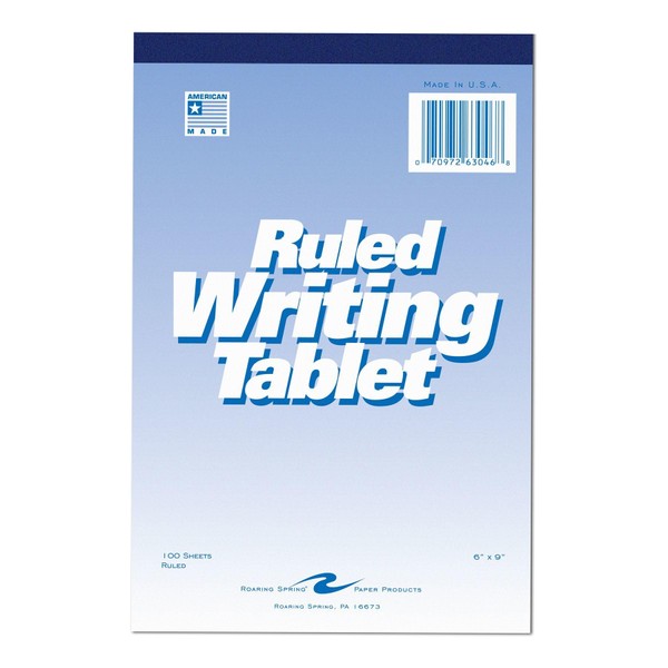 Roaring Spring Writing Tablet, 6 x 9 Inches, 100 Sheets,