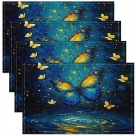 Feelyou Butterfly Table Place Mats 18"x12" Butterflies Print Placemats Set of 4 Girl Butterfly Floral Placemat for Kitchen Dining Table Decor Indoor Outdoor Beautiful Butterfly Decor Table Place Mats