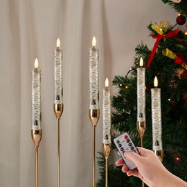 Eywamage Birch Bark Flameless Taper Candles with Remote, Short Wood LED Wax Candlesticks Flickering Battery Operated Set of 6