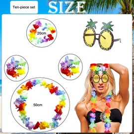 10pcs Hawaiian Garland, Hawaiian Fancy Dress, Hawaiian Flower Necklace, Hawaiian Party Decorations, Tropical Lei Set for Luau, Beach, Summer Themed Events (Multicolor)