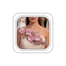 Handmade 3D Flower Applique, Rhinestone Patches for Clothes, Beaded Embroidery Lace Floral Embellishment for Wedding Dress, Hat Hairband DIY Sewing Accessory (Pink)