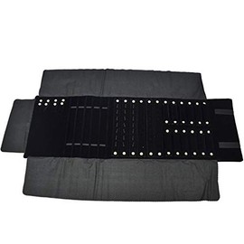 treachi Black Velvet Roll-up Travel Bag Jewelry Pouches Organizer Carrying Display Case