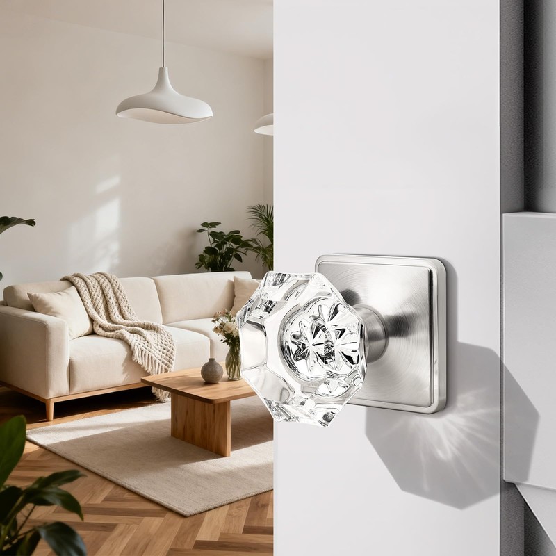 Orger Passage Door Knobs,Modern Glass Door Knobs, Keyless Stain Nickel