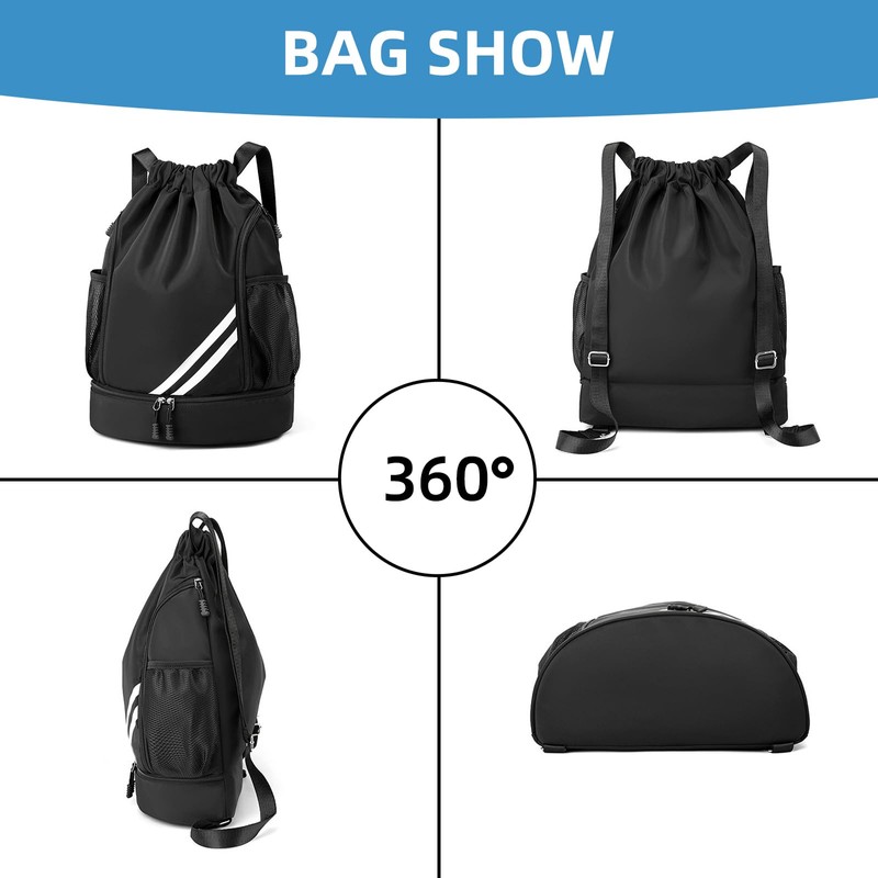 CCAIPU Drawstring Backpack, Waterproof Gym Sports Bag with Shoe Compartment