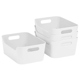 Small Plastic Storage Basket with Handles, Durable Organizer Bin, Open-Top Storage Container for Closet, Pantry, Office (4, Gray, Small)