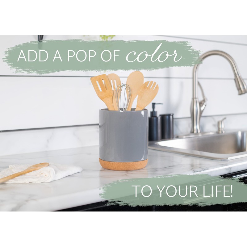 Elanze Designs Glossy X-Large Ceramic Stoneware Cork Bottom Kitchen Utensil