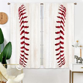 Miyotaa Baseball Sports Teen Boys Curtains 2 Panels 42W x 63H Rod Pocket Wood Wooden Rustic Kids Man Cool Ball Vintage Polyester Window Drapery Treatment for Bedroom Living Room