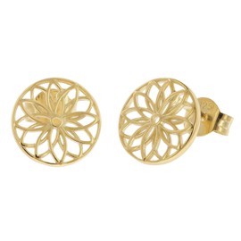 trendor 15942 Women's Earrings Flower of Life 925 Silver Gold-Plated Diameter 10 mm, Sterling Silver