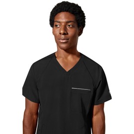 Healing Hands Men's Scrub Top Steven Top with 3 Pockets, Moisture Wicking, 360° Stretch & Recycled Fibers - 2382, L, Black