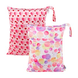 ALVABABY LZ0102 - 2 bolsas de tela para pañales, impermeables, reutilizables, con dos bolsillos con cierre, viajes, playa, piscina, guardería, artículos de bebé, yoga, gimnasio, bolsa para trajes de