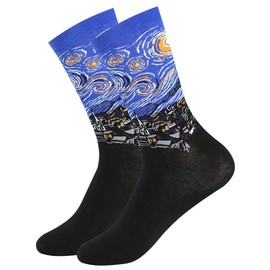 Men's Fun Dress Socks, Colorful Funky Socks for Men, Fancy Novelty Funny Patterned Casual Combed Cotton Office Socks,Mid Calf Cool Crazy Socks Unique & Striking Design 1 Pair-the Starry Night 6-11