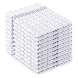 CUEMOON Set of 10 Tea Towels Cotton in 45 x 62 cm Super Absorbent and Durable Kitchen Towels Washable up to Blue White Checked