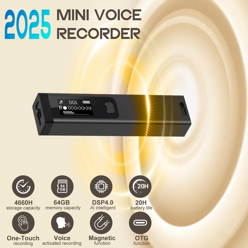 Mini Digital Voice Recorder - 1536Kbps Voice Activated Recorder with
