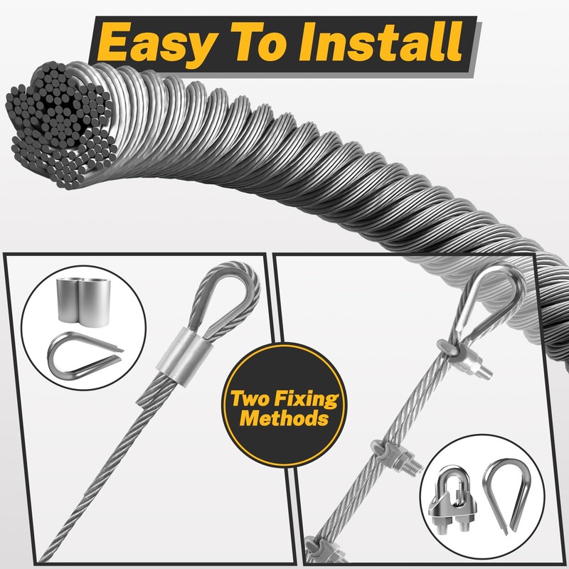 1/4" Wire Rope,25FT 304 Stainless Steel Wire Cable Kit,7x19 Strand