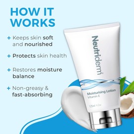 NEUTRIDERM Daily Face Moisturiser with Natural Vitamin E Cream, Moisturising Lotion for Face and Body, Wrinkles, Dry, Acne-Prone, Irritated, or Ageing Skin, 48-Hour Hydration, 125ml (4.2 fl oz)