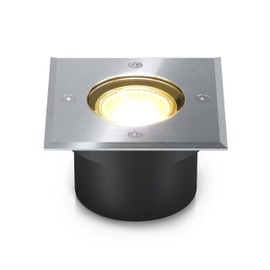 lambado® LED Floor Spotlight, Flat for Outdoor Use, IP67, Waterproof and Drivable, Includes 5 W Spotlight, Warm White, Dimmable, Recessed Floor Spotlight, Square Stainless Steel for Patio and Garden