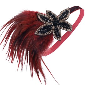 LOWOSAIWOR 1920S Headband For Women Red Feather 20s Gatsby Headpiece Flapper Headband for Girl (Red, one size)