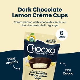 Chocxo Dark Chocolate Lemon Crème Cups - Lower Sugar, Organic, NonGMO, Keto, Gluten Free, Kosher, No Artificial Sweeteners/Sugar Alcohols, 3.45 oz (Pack of 6)