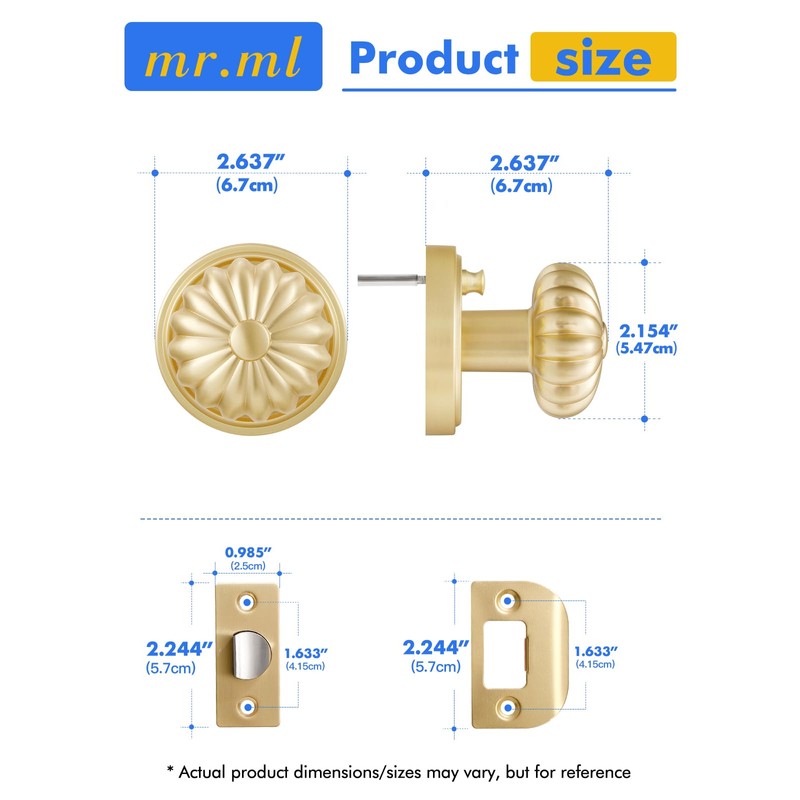 MRML Brushed Gold Privacy Door Knob, Interior Light Gold Door