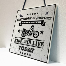 RED OCEAN Ride And Live Today Motorbike Man Cave Hanging Wall Plaque Garage Vintage Gift Motorcycle Sign
