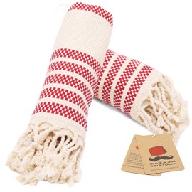 Bazaar Anatolia Turkish Hand Towels for Bathroom Set of 2 | 33"x19", Cotton | Bathroom & Decorative Hand Towels for Kitchen Dishcloth, Tea, Yoga, Face, Gym - Mat Red