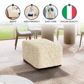 PAULATO BY GA.I.CO. Ottoman Cover Pouf Slipcover 1-Piece Stretch Cotton Stool Slipcovers for Kids Protective and Soft Ottoman Slip Cover Eco-Friendly Furniture Protector - Fuco Cotton - Cream