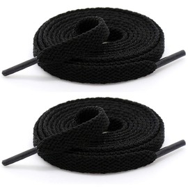[2 Pairs] Colored Flat Shoelaces Shoe Laces Strings for Sports Shoes Boots Sneakers Skates -Black