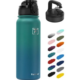 Fanhaw 20 Oz Insulated Stainless Steel Water Bottle with 2 Lids (Chug Lid& Carabiner Lid) - For Kids, Women, Men | Leak & Sweat Proof with Anti-Dust Lid (Green Blue)