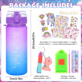 SaiXuan Unicorn Gifts for Girls 4 5 6 7 8 9 10 11 Years, Girls' Drinking Bottle, DIY Unicorn Drinking Bottle Set, Creative Craft Set for Girls with Rhinestone Stickers, Diamond Painting Accessories