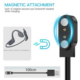 Lamshaw Compatible with Raycon Bone Conduction Headphones Charger, 1M Magnetic Replacement Charging Compatible for Raycon Bone Conduction Headphones (2 Pack-Black+White)