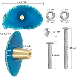 mookaitedecor Set of 4 Blue Agate Crystal Drawer Knobs with Screws, Irregular Blue Crystal Stone Knobs Handles Pulls for Cupboard Cabinet Wardrobe Kitchen Unique Decorative Furniture Brass Knobs