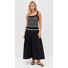 Madewell Women's Poplin Crocheted Knit Midi Dress, Jet Black and White Combo, L