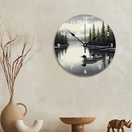 ArogGeld Lake Time Wall Clock Loon Rustic 12 Inch Wall Clocks Battery Operated Silent Non-Ticking Modern Hanging Clock for Bedroom Living Room Farmhouse Wall Decor (12x12 inch)
