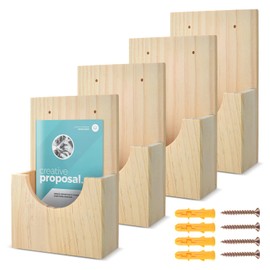 4 Pieces Brochure Holder Wall Mount Hanging Brochure Holder 4 x 6 Wood Pamphlet Holder Brochure Display Stand Wall Mounted Flyer Holder Magazine Display Pamphlet Holder Trifold Holder for Office