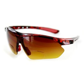 Daredevil Fashion Bifocal Sunglasses with Wrap-Around Sports Design and Anti-Glare Coating for Youthful and Active Men (Tortoise + Red w/Amber +1.00)