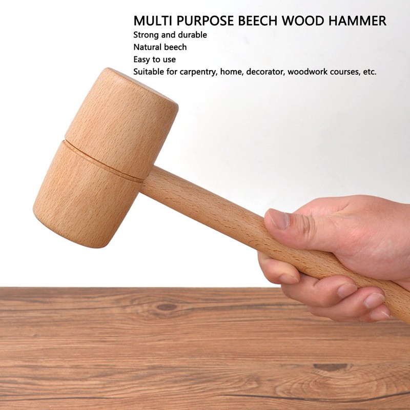 Wooden Mallet Beech Wood Hammer Head Tool Solid Round Head