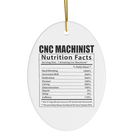 Funny CNC Machinist Nutritional Facts Gifts 2024 Christmas Tree Ornaments Oval Ceramic