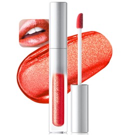 Wugbc Red Glitter Lip Gloss Metallic Liquid Lipstick, Long Lasting Moisturizing Transfer-Proof Shimmer Lip Gloss for Women | Lightweight Non-Sticky Highly Pigmented Lipcolor for Everyday Wear