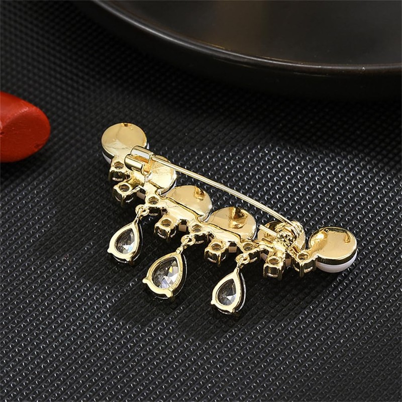 sunjiaqiRhinestone Pearl Tassel Brooch Crystal Pearl Flower Brooches Pins Fashion