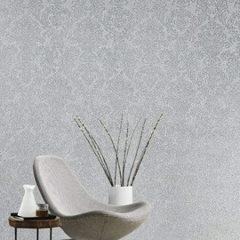 Wallcoveringsmart Faux mica Vermiculite Stone Gray Silver Victorian Textured Contemporary strippable 3D Luxury Wallpaper