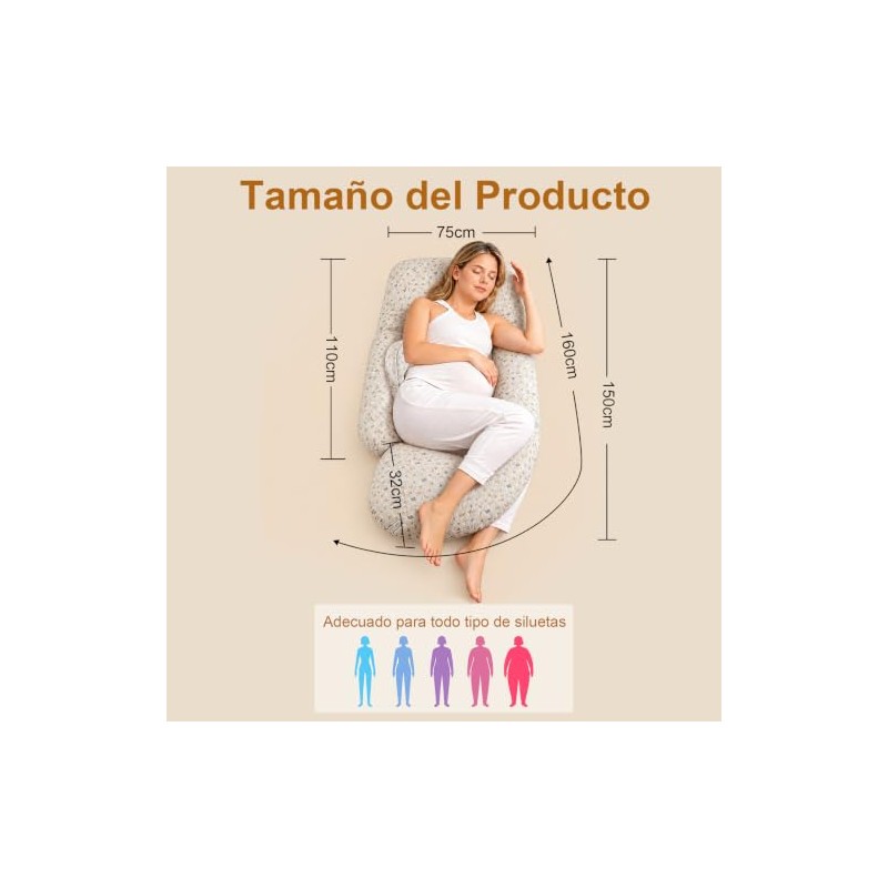 Almohadas de Embarazo para Dormir, Ergonómica, Blanquecino
