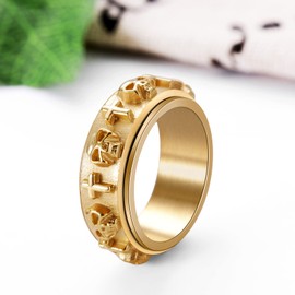 Flongo Men's Ring, Men's Rings Silver Tone Skull Retro Punk Biker Band Ring Signet Ring Thumb Ring Comfort Fit Men's Accessories, Stainless Steel